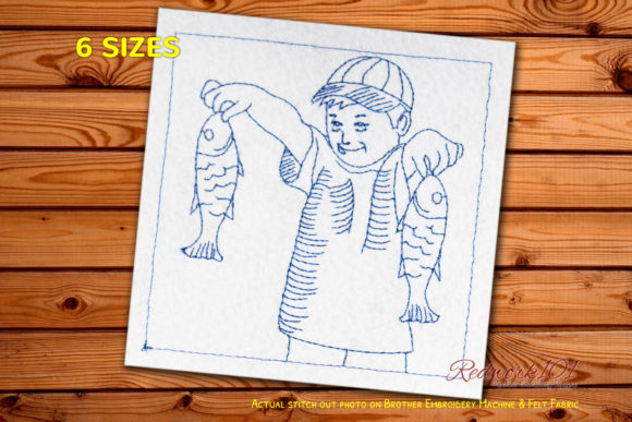 Boy with Fish Caught in Hands Redwork: A Seller's Review