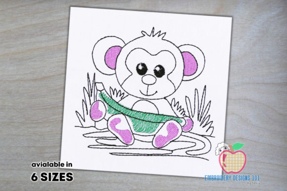 Girl Monkey with Banana Embroidery for Business Merch