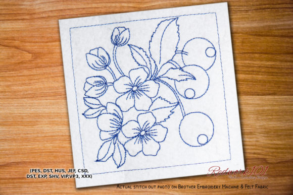 Red Berries Branch Embroidery for Craft Businesses