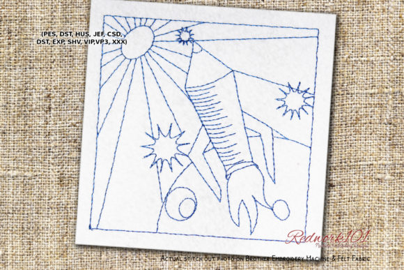 Reviewing Space Shuttle in Front of Sky with Stars Embroidery Design